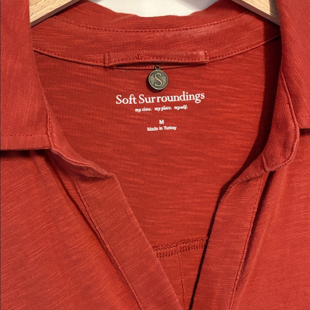 Soft Surroundings Rust Long Sleeve 100% Cotton Dress SZ M With Western Buttons - Picture 2 of 7